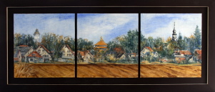 Panorama Hohen Neuendorf, dreiteilig Öl/Malkarton 34x99 cm (Öffentlicher Besitz) Panorama Hohen Neuendorf, dreiteilig Öl/Malkarton 34x99 cm (Öffentlicher Besitz)