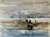 Überschwemmte Havelwiesen  Aquarell  30x40 cm