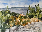 Blick auf Sutivan, Insel Brac, Kroatien  Aquarell  24x32 cm